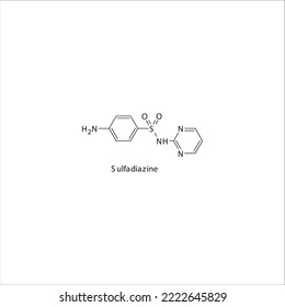 Sulfadiazin flach skelettale molekulare Struktur Sulfonamid Antibiotikum zur Behandlung von Dihydrofolat, Folsäure, dhfr, Methotrexat, Lepra. Vektorgrafik.