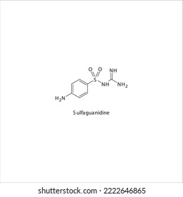 Sulfaguanidin flache skelettartige Molekularstruktur Sulfonamid-Antibiotikum zur Behandlung von Dihydrofolat, Folsäure, Dhifr, Methotrexat, Lepra. Vektorgrafik.