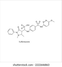 Sulfamazone flat skeletal molecular structure Sulfonamide antibiotic drug used in dihydrofolate, folic acid, dhfr, methotrexate, leprosy treatment. Vector illustration.