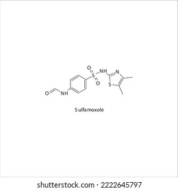 Sulfamoxole flat skeletal molecular structure Sulfonamide antibiotic drug used in dihydrofolate, folic acid, dhfr, methotrexate, leprosy treatment. Vector illustration.