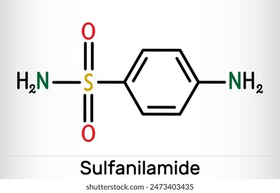 Sulfanilamide, sulphanilamide molecule. It is antibacterial drug.  Skeletal chemical formula. Vector illustration