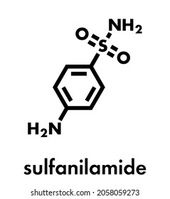 Sulfanilamide (sulphanilamide) sulfonamide antibiotic molecule. One of the first antibiotics discovered. Skeletal formula.