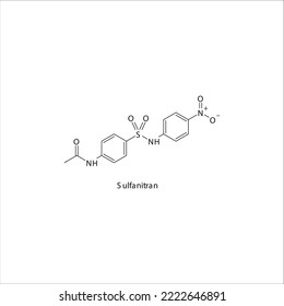 Estructura molecular esquelética plana de Sulfanitran Antibiótico de sulfonamida utilizado en dihidrofolato, ácido fólico, dhfr, metotrexato, tratamiento de la lepra. Ilustración vectorial.