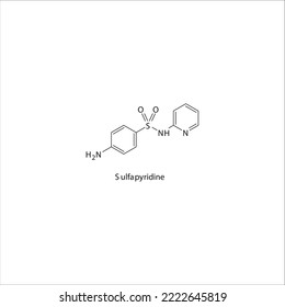 Sulfapyridine flat skeletal molecular structure Sulfonamide antibiotic drug used in dihydrofolate, folic acid, dhfr, methotrexate, leprosy treatment. Vector illustration.