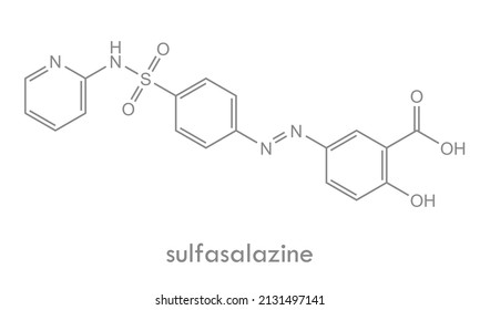 Sulfasalazine structure. Molecule of a drug used in treatment of arthritis, ulcerative colitis and Crohn's disease. Chemical formula.