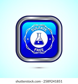 Sulfate free icon design illustration. No sulphate badge label for product warranty, Blue color square button design
