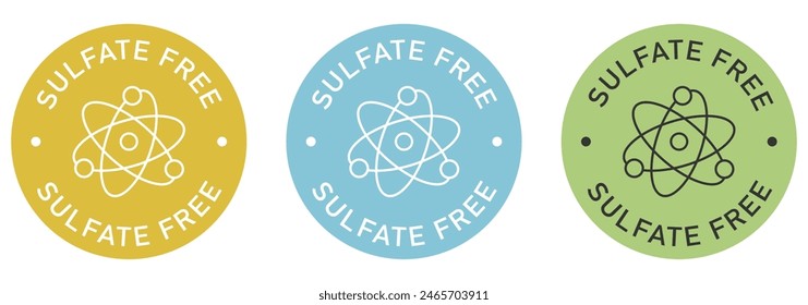 Sulfate free label vector design for packaging. No sulfate icon. Illustration, logo, symbol, sign, stamp, tag, emblem, mark or seal for package. Chemical allergens free product sticker.