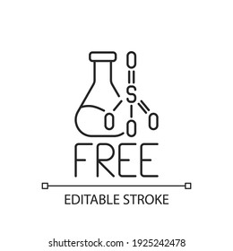 Sulfate free linear icon. Creation of products without harmful chemical additives. Vegan skincare. Thin line customizable illustration. Contour symbol. Vector isolated outline drawing. Editable stroke