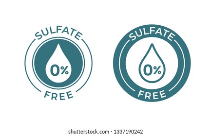 Sulfate Free Vector Icon. Vector Sodium And Sulfate Free Product Label, Drop 0 Percent Warranty Seal