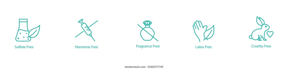 Sulfate, Hormone, Fragrance, Latex, and Cruelty Free Vector Icons