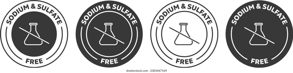 Sulfate and sodium free icon set. Four black emblem variations on white background.