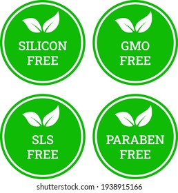 Sulfate-free, paraben free vector icon. GMO sls free preservative chemical organic circle label
