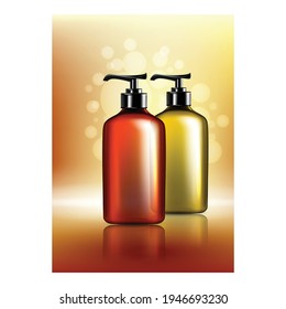 Sulfate-free Professional Shampoo Poster Vector. Blank Shampoo Bottles For Wash Hair Cosmetic Product Advertising Marketing Banner. Hygiene Cosmetology Liquid Color Concept Template Illustration