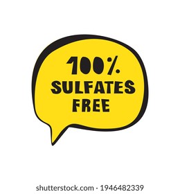 Sulfata el texto vectorial libre. Sin letras de sulfatos en el habla de burbujas, pegatinas de productos saludables, emblema de comida ecológica, etiqueta dietética