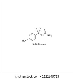 Sulfathiourea flache skelettartige Molekularstruktur Sulfonamid-Antibiotikum wird zur Behandlung von Dihydrofolat, Folsäure, dhfr, Methotrexat, Lepra eingesetzt. Vektorgrafik.