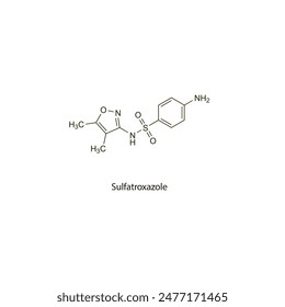 Sulfatroxazole flat skeletal molecular structure Sulfonamide antibiotic drug used in bacterial infection treatment. Vector illustration scientific diagram.