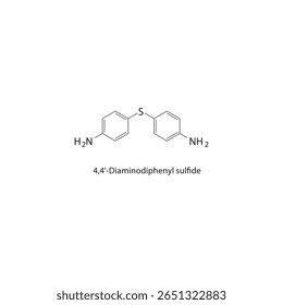 Estrutura esquelética de sulfureto de 4,4’-diaminodifenilo Ilustração esquemática do composto amina aromático. Diagrama simples, fórmula química.