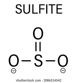 Sulfite anion, chemical structure. Sulfite salts are common food additives. Skeletal formula.