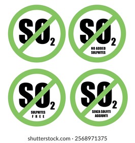 Sulfites free label vector design for packaging. No sulfites icon. Illustration, logo, symbol, sign, stamp, tag and emblem.