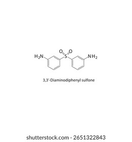 Estrutura esquelética de 3,3’-diaminodifenilsulfona Ilustração esquemática do composto amina aromático. Diagrama simples, fórmula química.