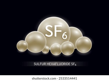 Sulfur hexafluoride SF6 in cloud brown on black background. Air pollution emissions with electronics industry high voltage causes of greenhouse gases. Ecology biochemistry scientific concept. Vector.