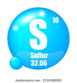 Ícone de enxofre. Elemento S. Atômico número dezesseis. Massa atômica trinta e dois.
