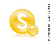 Sulfur molecule models yellow and chemical formulas scientific element. Natural gas. Ecology and biochemistry concept. Isolated spheres on white background. 3D Vector Illustration.