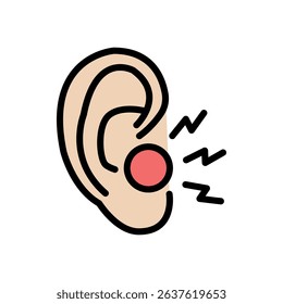 Sulfur plug color icon. A buildup of earwax blocking the ear canal simple sign. Improper ear hygiene leading to hearing loss logo. Medical vector isolated on white background.
