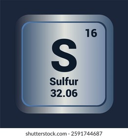 Sulfur S icon. Number Sixteen. Mass 32.06 detail. Vector Background.