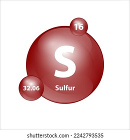 Sulfur, Sulphur (S) Icon structure chemical element round shape circle brown easily. 3D Illustration vector. Chemical element of periodic table Sign with atomic number. Study in science for education 