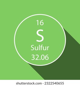 Sulfur symbol with long shadow design. Chemical element of the periodic table. Vector illustration.