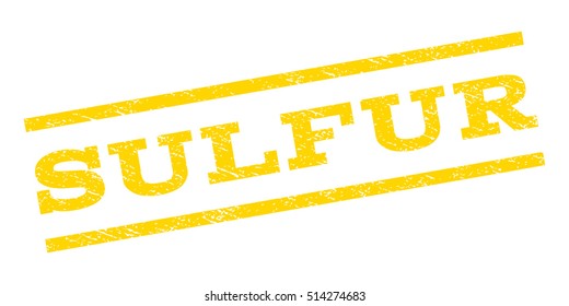 Sulfur watermark stamp. Text caption between parallel lines with grunge design style. Rubber seal stamp with dust texture. Vector yellow color ink imprint on a white background.