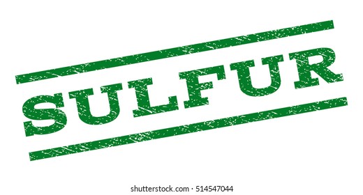 Sulfur watermark stamp. Text caption between parallel lines with grunge design style. Rubber seal stamp with dust texture. Vector green color ink imprint on a white background.
