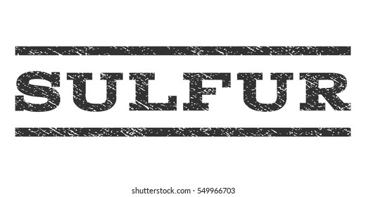 Sulfur watermark stamp. Text caption between horizontal parallel lines with grunge design style. Rubber seal gray stamp with unclean texture. Vector ink imprint on a white background.