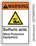 Sulfuric acid chemical warning sign and labels