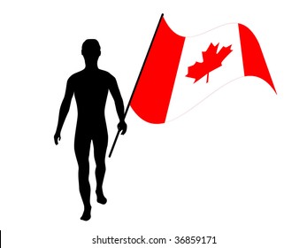 sulhouette of young man with canadian flag