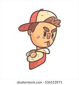 Sulking Boy In Cap And College Jacket Hand Drawn Emoji Cool Outlined Portrait