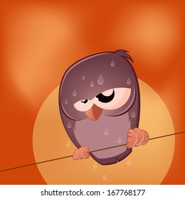 sullen cartoon bird is sweating