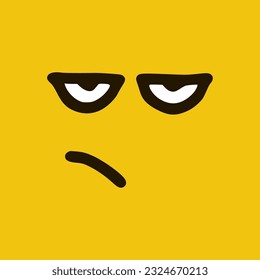 Sullen emoticon in doodle style. Cartoon face expressions isolated on yellow background
