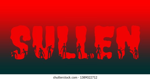 Sullen word and silhouettes on them. Halloween theme background