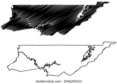 Condado de Sullivan, Estado de Tennessee (Condado de los Estados Unidos de América) mapa de ilustración vectorial, esbozo garabato mapa de Sullivan