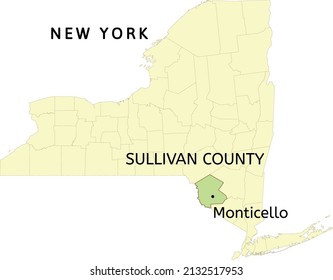 Sullivan County And Village Of Monticello Location On New York State Map