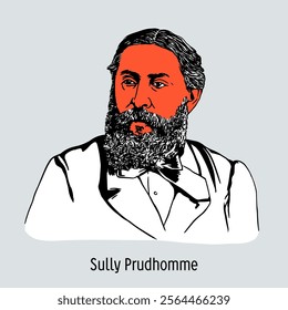 Sully-Prudhomme was a French poet and essayist who won the first Nobel Prize in Literature in 1901. Hand-drawn vector illustration