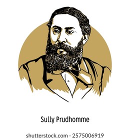 Sully-Prudhomme was a French poet and essayist who won the first Nobel Prize in Literature in 1901. Hand-drawn vector illustration