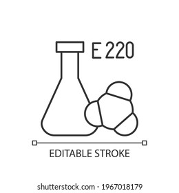 Sulphites linear icon. Chemical formula. Food additives as common cause of allergic reaction. Thin line customizable illustration. Contour symbol. Vector isolated outline drawing. Editable stroke