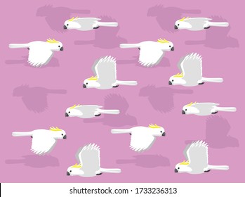 Sulphur Crested Cockatoo Flying Cartoon Character Vector Seamless Background Wallpaper-01