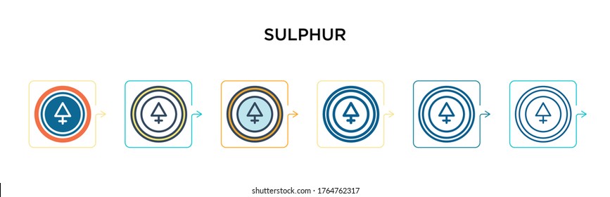 Sulphur vector icon in 6 different modern styles. Black, two colored sulphur icons designed in filled, outline, line and stroke style. Vector illustration can be used for web, mobile, ui