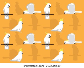 Sulphur-Crested Cockatoo Cartoon Character Seamless Wallpaper Background Set 1