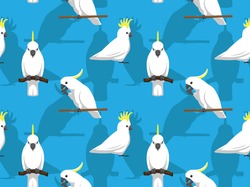Sulphur-Crested Cockatoo Cartoon Seamless Wallpaper