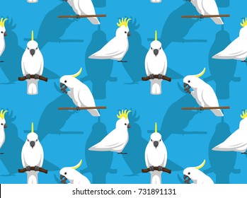 Sulphur-Crested Cockatoo Cartoon Seamless Wallpaper